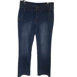 One 5 One Jeans Womens 10/30 Blue Flare Stretch Mid Rise Double Button Pockets